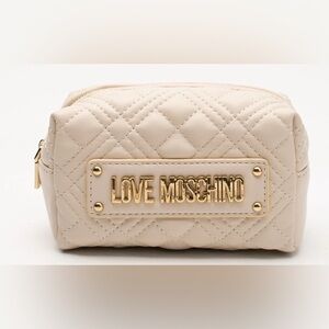 NWT Love Moschino Bustina Ivory Quilted Pouch Gold Hardware Zip Top + Dust Bag